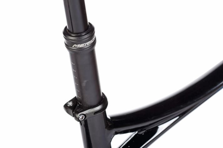   Cube, Merida and Focus use the same third-party dropper post with an adjustment range of 120 to 150 millimetres and label the product with their own name. A more expensive Rockshox Reverb is only available from the three mail-order companies.