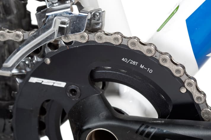  A double crank with 40:28 teeth is definitely too big. This is even more true for a 29er with a larger rolling circumference.