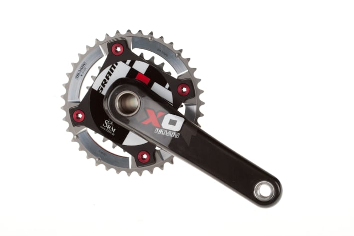   Die SRM-Einheit an einer Zweifach-Kurbel von SRAM.