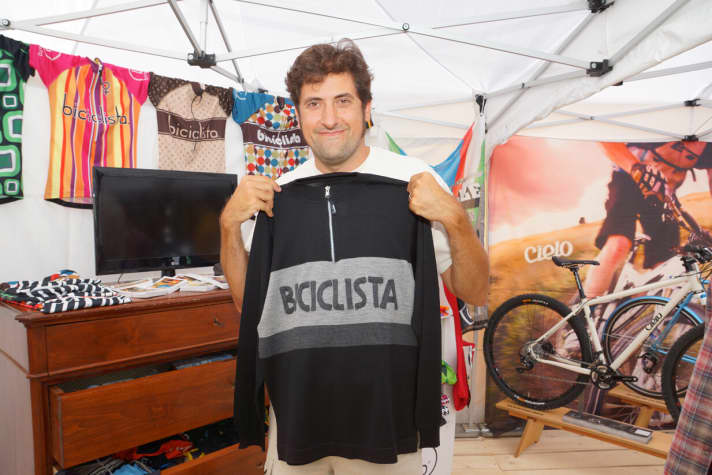   Jersey tailor Stefano Spedini with a classic woollen jersey.