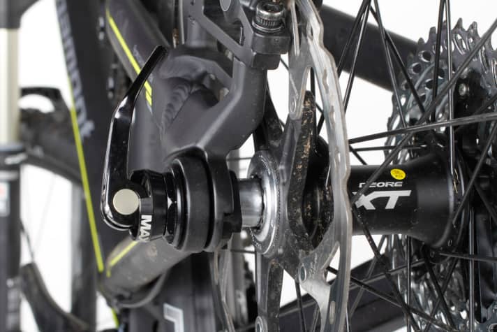   Coax Pivot: Der hintere Drehpunkt des Schwingenlagers sitzt wie beim Hersteller Trek direkt in der Radachse. Dadurch soll die Bremse von der Federung entkoppelt werden.