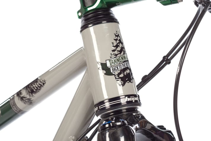   The bulky head tube forms a visual contrast to the slim rest of the frame. However, it also ensures good rigidity.