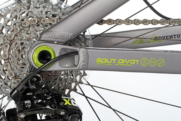   Salsa, Devinci, Trek: Alle drei Bikes setzen auf einen Drehpunkt des Hinterbaus um die Achse herum. Das soll die Federung von Antrieb und Bremse entkoppeln.