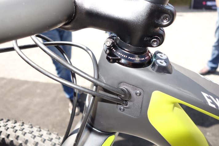   The steering angle is limited to protect the lightweight frame from fall damage.