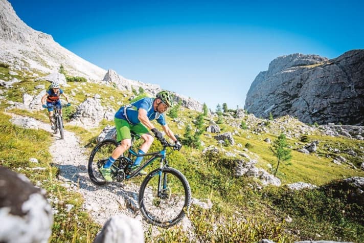   Tested on the 24-hour race course in Finale Ligure, photographed in the Dolomites. The fullys in this test were not spared.