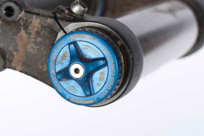 Here are the adjustment knobs for the various compression settings on a Fox suspension fork. | x.