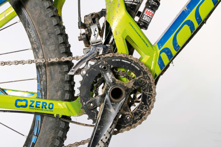   Mondraker - The only bike with a double crankset also makes steep, long climbs possible. However, the chain often fell off due to the lack of a chain guide.