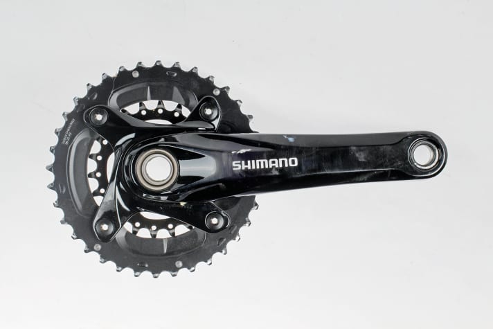   104 mm bolt circle (10-speed) is used on most cranks, as shown here on a Shimano crank.