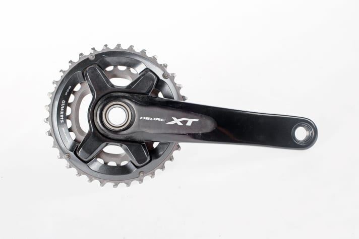   Hier eine Shimano-Kurbel mit 4-Arm-Standard (11fach) und 96 mm Lochkreis.