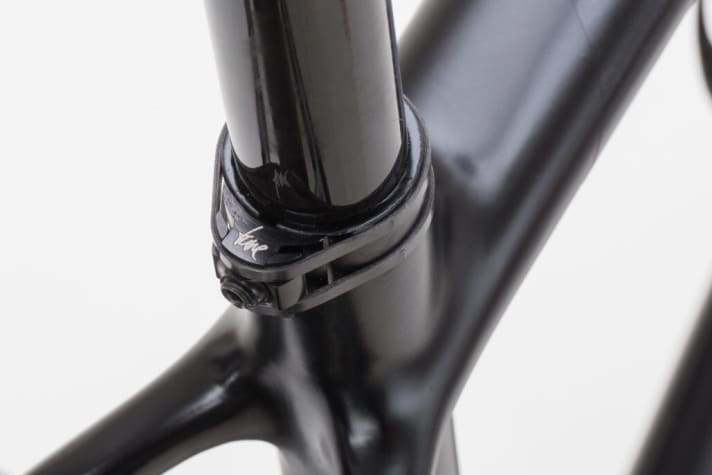   The hand-laminated carbon saddle clamp from Tune is the lightest on the market.