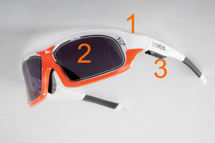   1 Thanks to smart integration into the frame, the high-tech components remain largely concealed. Adjustable nose pads, rubberised temples and a relatively light weight ensure a high level of comfort and a surprisingly unobtrusive feel.  2. a special LCD film is laminated onto the inside of the lightly tinted polycarbonate lens. This electronically regulates the light transmission by aligning the liquid crystals.  3. the Li-ion battery can be charged directly via a micro USB port in just three hours - with power from a socket, computer or power bank.