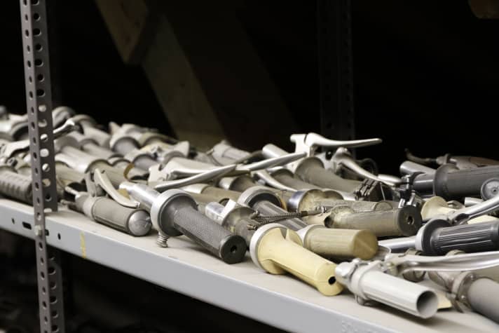   Company history you can touch: Grips and levers from almost a century are stored in the warehouse. Magura will be 125 years old next year.