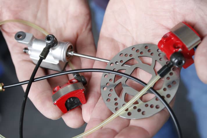   The smallest Magura disc brake is not even the size of the palm of your hand. It is used on 1:5 scale combustion engine model cars.