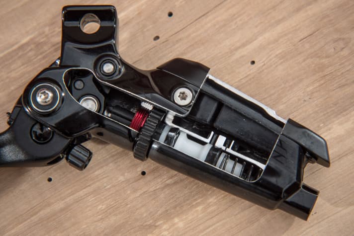   The new Sram Code has 30 per cent more brake fluid and larger pistons.