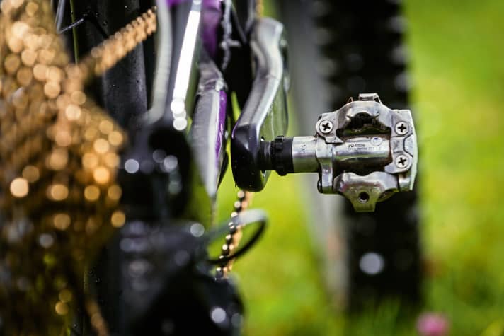   Cannondale Habit SE Custom: Der Abstand der Kurbeln zum Hinterbau ist sehr eng. Mit Schutzkappen am Kurbelarm streifen diese unter Last an der Kettenstrebe.