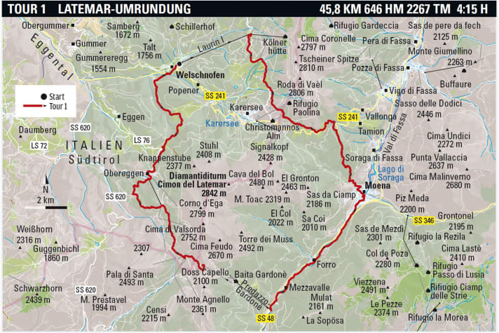   BIKE Mini-Guide Eggental: Karte Tour 1 – Latemar-Umrundung