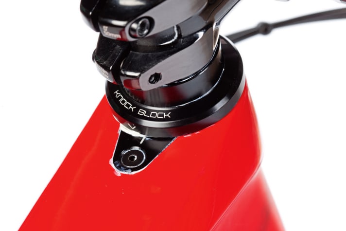   Trek Slash 9.9: Der Knock-Block-Steuersatz begrenzt den Lenkeinschlag und soll den Rahmen vor Kollisionen mit der Gabelkrone oder den Armaturen schützen.