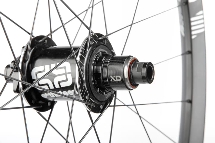   E*Thirteen TRS+: The voluminous hubs stand out visually, almost as thick as a hub dynamo. But underneath the metal casing, the traditionally stored hubs are simply hollow.