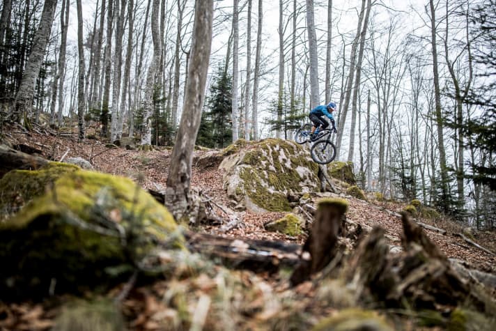   Der Laub-Trail-Abschnitt zu Beginn der Abfahrt mit Barels Spezialrampe.