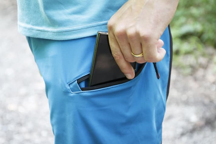   There is a zipped pocket on the thigh.