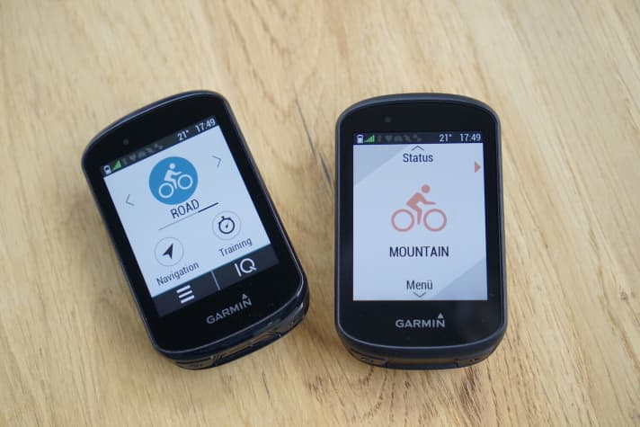 Links der Edge 530 mit Tasten, rechts der Edge 830 mit Touchscreen.