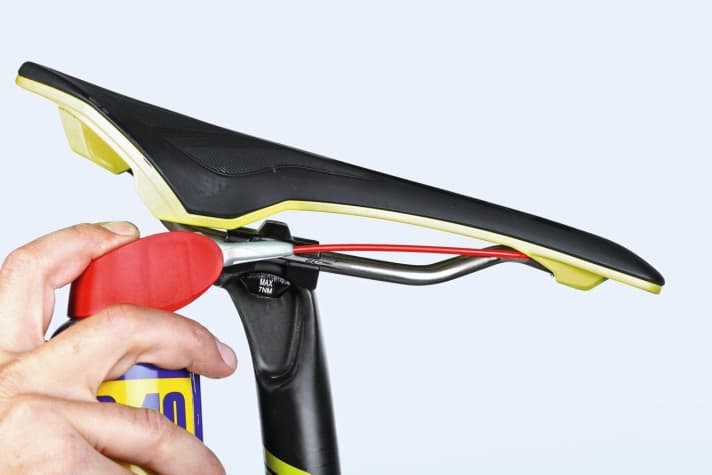   Saddles tend to creak. If you spray penetrating oil or silicone oil on the saddle frame/saddle connection, this will often help. If this does not help: Dismantle and clean the saddle clamp. Tighten the bolts with assembly grease.