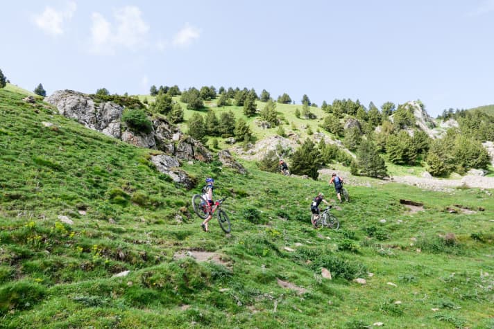   Der Asphaltanteil der Strecke ist gering. Gerade in den Hochlagen zwingt die zum Teil ruppige Piste die Fahrer auch mal von den Bikes.