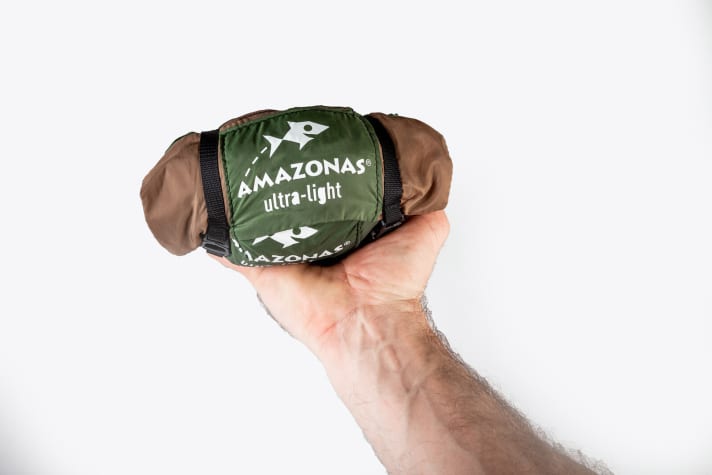 The Amazonas Adventure Hammock is no bigger than a soda can - a real hammock you can always take with you.