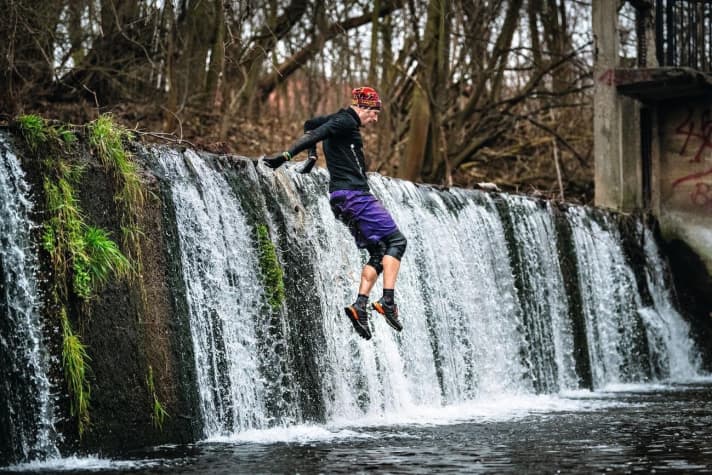   With the waterfall