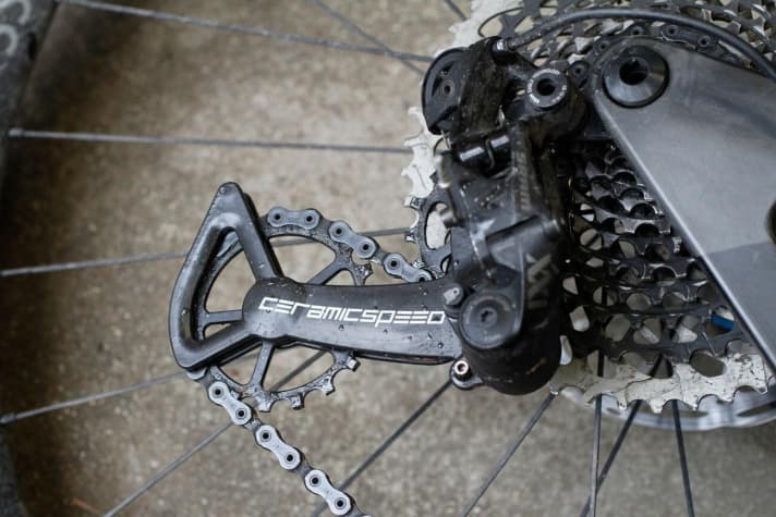  Der Ceramic Speed OSPW X Schaltwerkskäfig an unserem Testbike.