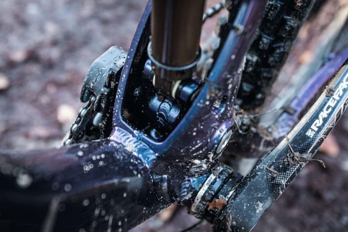   Vitus Sommet 29 VRX in the BIKE test: The shock is floating in the two-part seat tube and responds very sensitively.