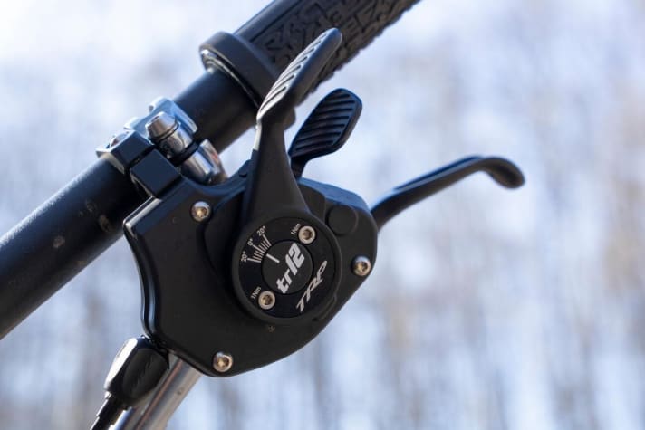   As with the more expensive Sram groupsets, the angle of the larger gear lever can be adjusted.