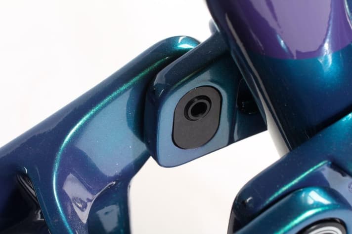   The flip chip in the rocker allows the geometry to be changed minimally. Turning the insert affects the steering angle, seat angle, bottom bracket drop and chainstay length.