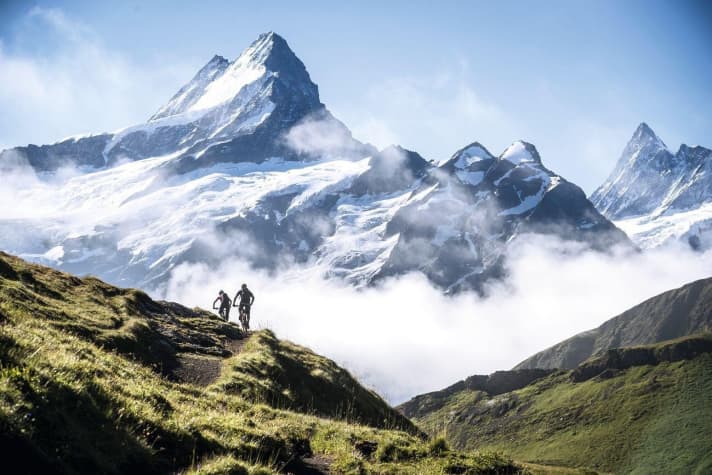   Später dann, vom Bachalpsee zurück nach Grindelwald, wird’s technisch mit Blick aufs Schreckhorn.