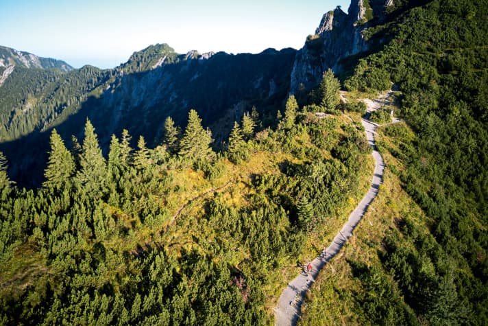   Gentle trails and forest tracks, or crisp trail sections: E-mountain bikers can choose from two downhill variants at the Herzogstand.