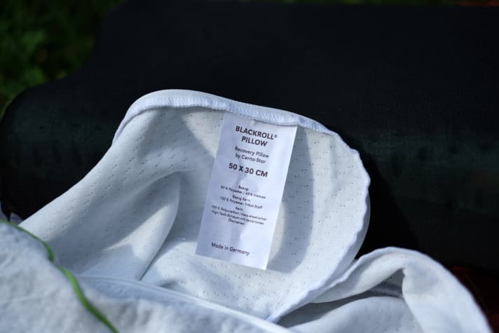   The ingredients of the Blackroll Recovery Pillow, "Made in Germany".