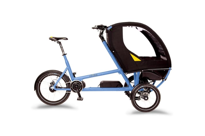 GOLD AWARD WINNER - chike e Manufacturer: chike - With its "e" model, the Cologne-based bicycle manufacturer Chike has created a smart, three-wheeled cargo bike whose tilting technology can be individually adjusted depending on the riding situation and load.   Statement from the Eurobike Award jury: "With the Chike e, we are impressed by the entire concept. The children are well protected. The bike is compact and easy to steer thanks to the tilting technology. The tilting technology can be locked and the brakes locked for loading, a clever feature."