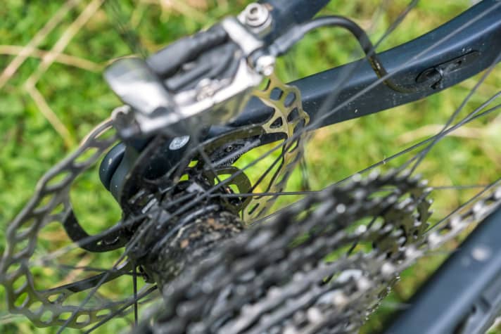    Erst kurz vor dem sauber integrierten Geschwindigkeitssensor kommt das Kabel wieder aus der Kettenstrebe.