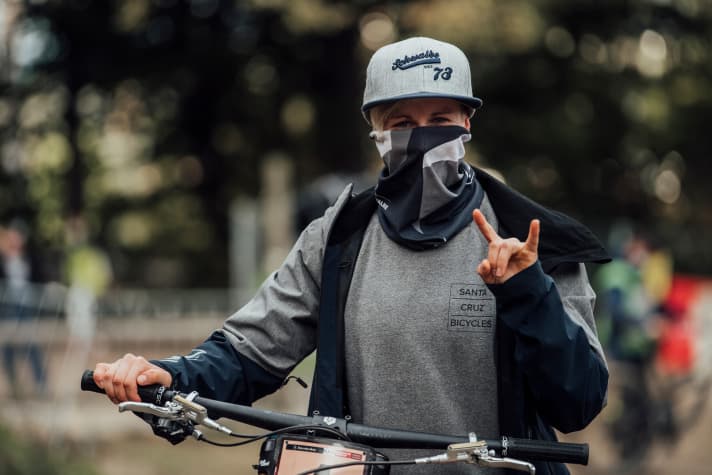   Big grin under the mask. The newly crowned World Cup winner Nina Hoffmann.