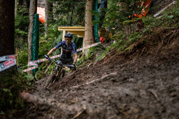   The deep, slippery track made the race difficult, and not just for second-placed Jerome Gilloux.