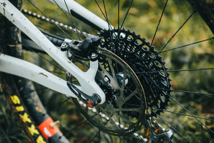   200 millimetre direct mount. Large 200 mm brake discs can be used at the rear without an adapter, smaller is not possible. That's a good thing!