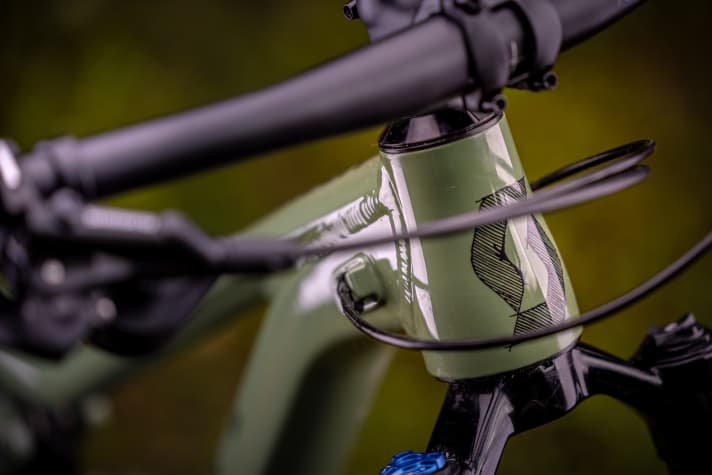 The short head tube should ensure a low front end and enough pressure on the front wheel.
