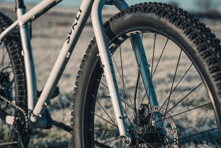   The fork offers several mounting options for luggage.