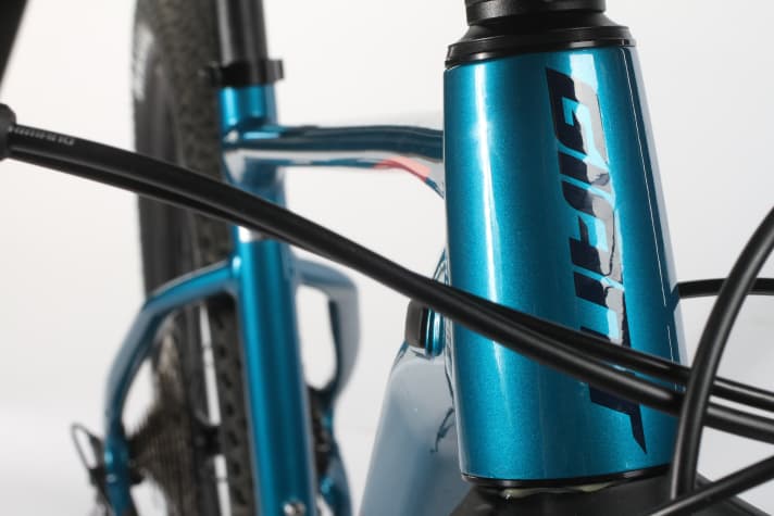   The aluminium frame is not only beautifully designed, but also light. We weighed 1740 grams in the BIKE test lab.