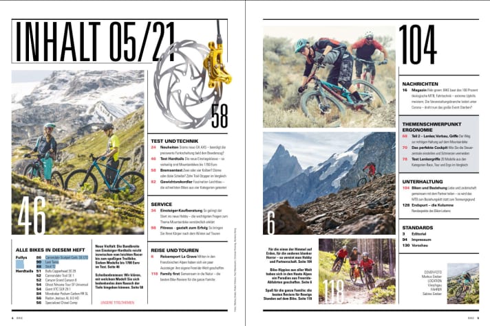 Contents of BIKE 5/2021 with the second part focussing on "Ergonomics"