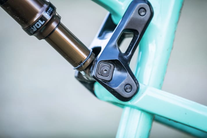   Rocky Mountain Instinct C90: Mit neun unterschiedlichen Positionen an der hinteren Dämpferaufnahme lassen sich Geometrie und Kinematik vielfach verstellen.