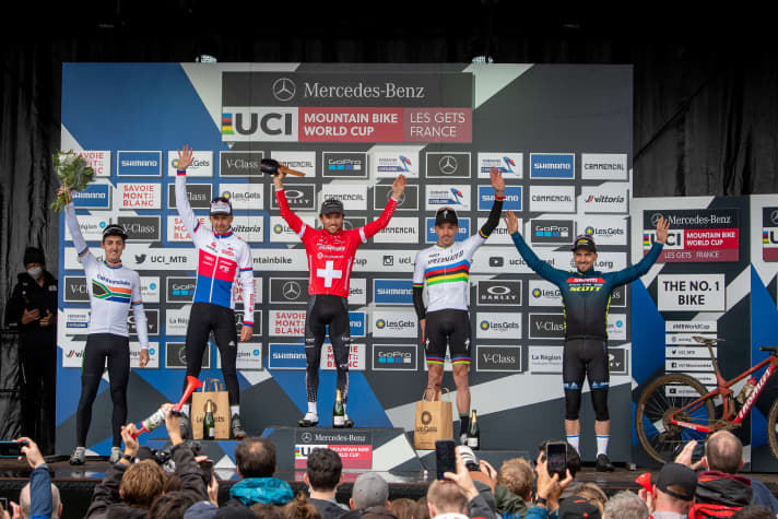   The top five men at the XC World Cup in Les Gets 2021.
