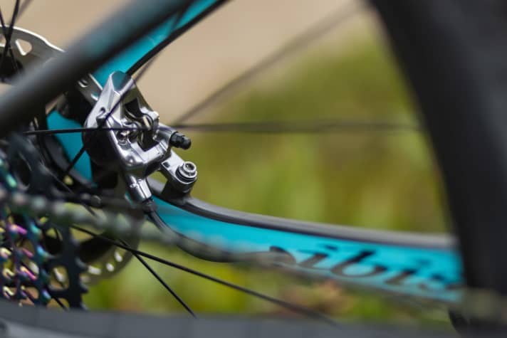 The post mount for the rear brake is located on the chainstay.