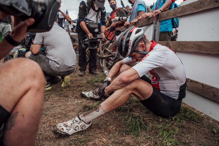   Mathias Flückiger was more annoyed about missing out on the world title at the finish than happy about silver.