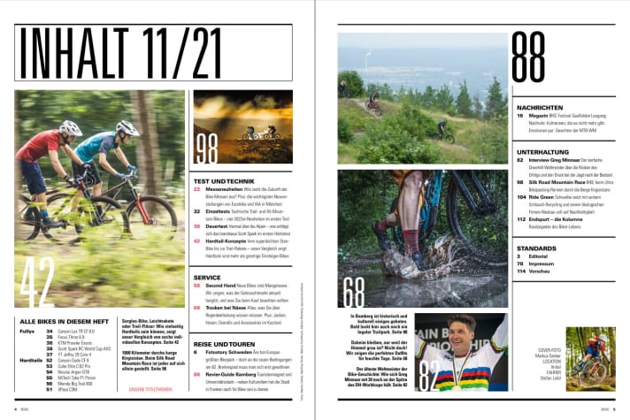 Contents: 11 bikes in the test, the big second-hand guide for used bike buyers and 24 pages of festival special Riva extra - now in BIKE 11/2021.